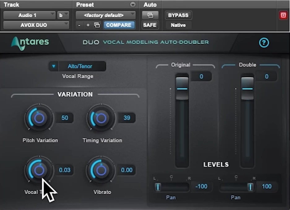 Duo vocal modeling auto-doubler interface