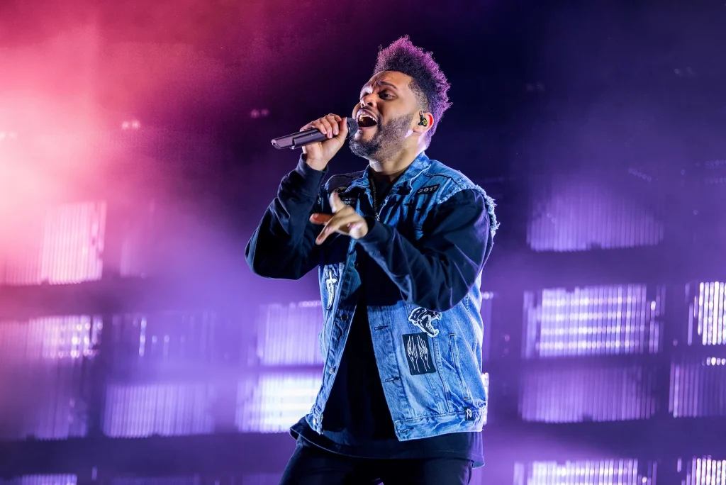 The Weekend performing on stage