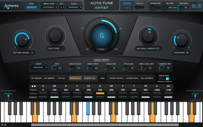 Auto-Tune Artist Advanced View interface