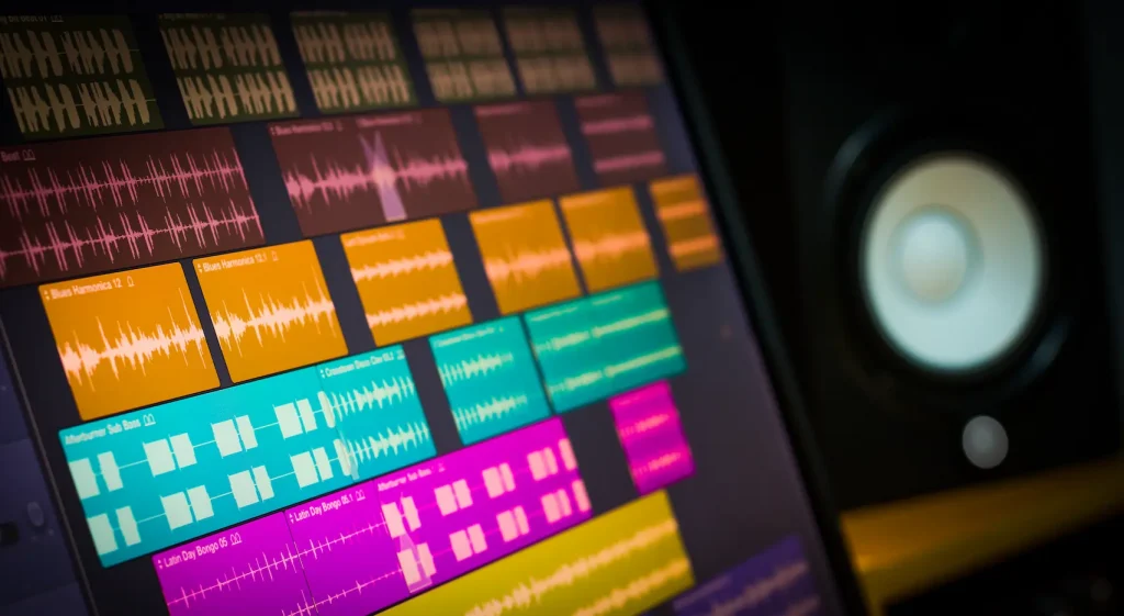 Close-up of a digital audio interface