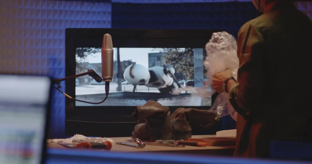 A person recording sound effects