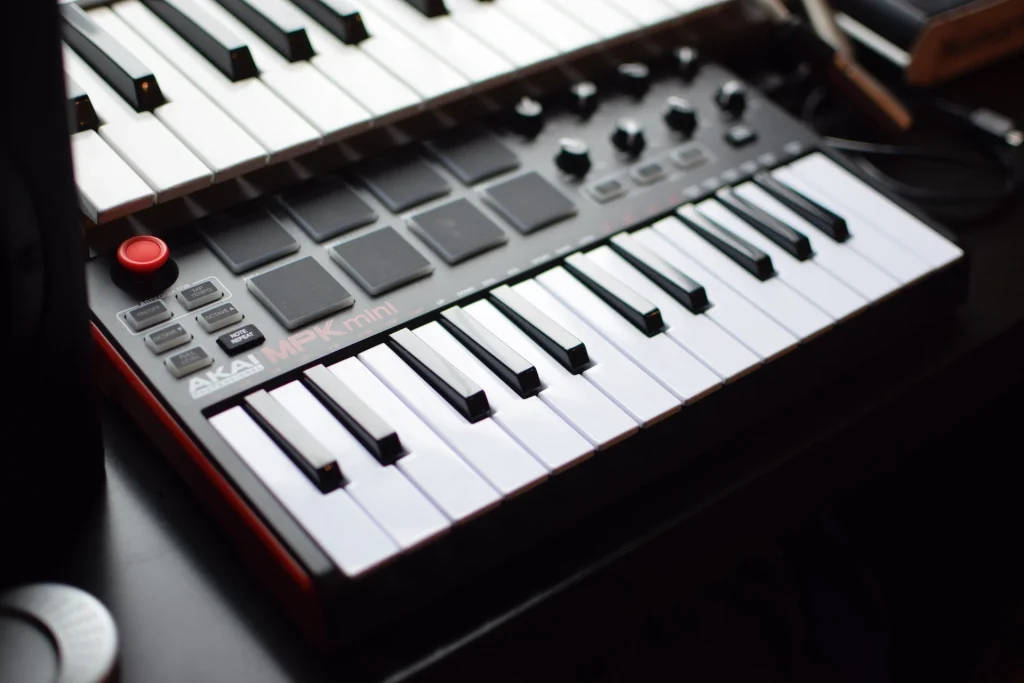 Close up of a midi controller