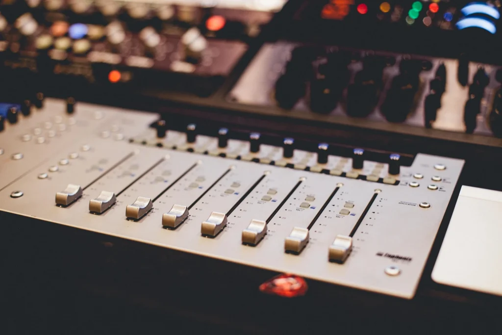 Close up of a sound mixer