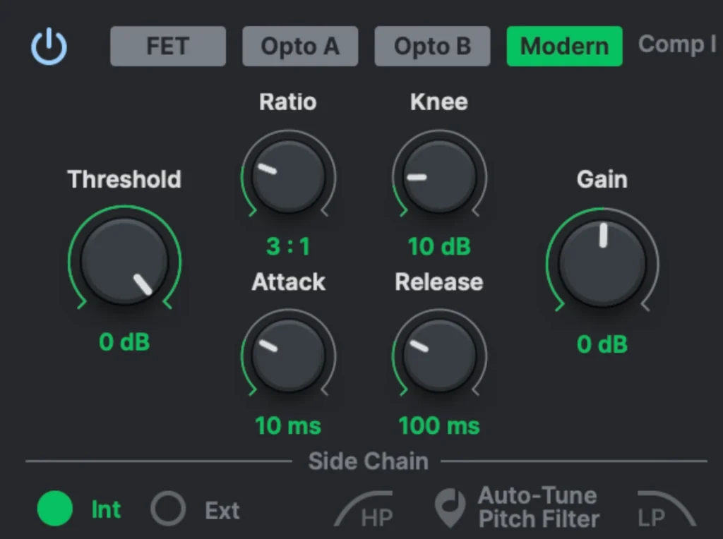 Auto-Tune Vocal Compressor default view with mix settings