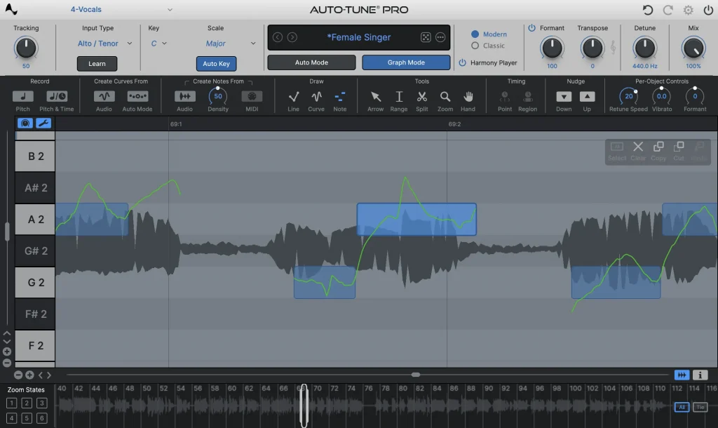 Auto-Tune Pro 11 Graph Mode interface