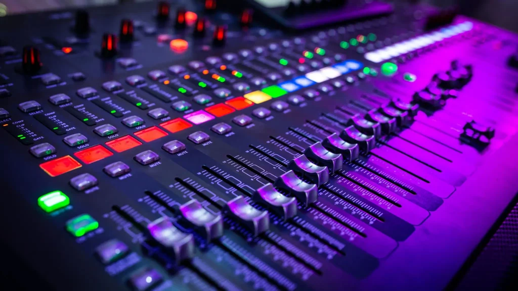 A close up on a mixing console