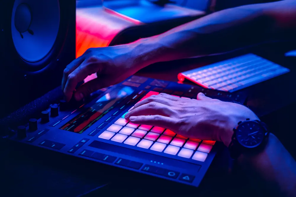 Two hands on a MIDI board