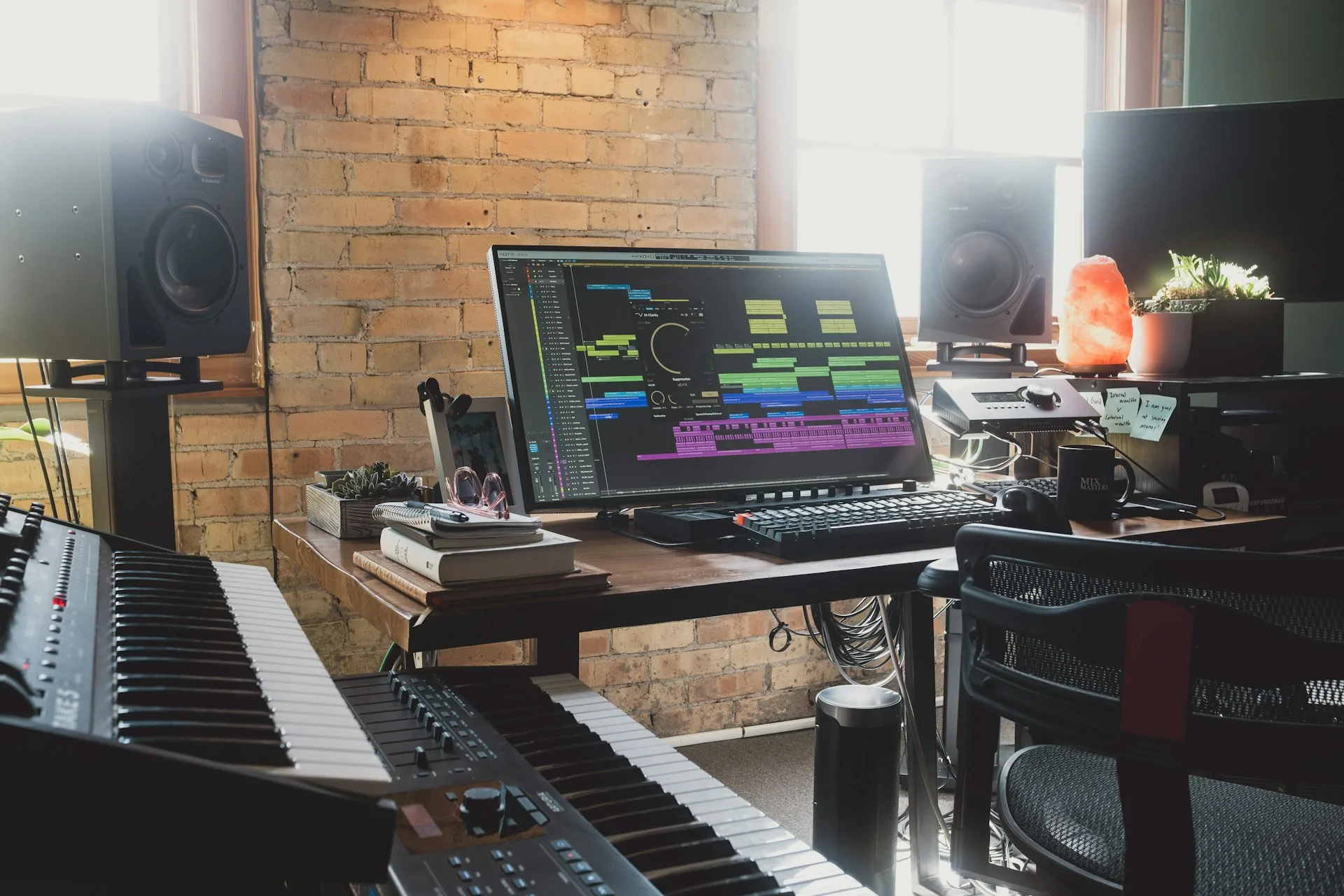 A wide view of a home studio