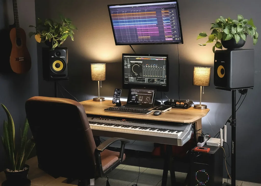 A view of a small home recording studio