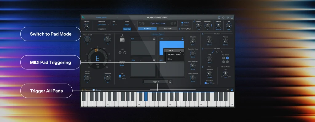 An infograph of the Harmony Player interface in AutoTune Pro