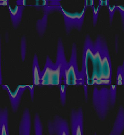 Black background with purple and teal light blobs