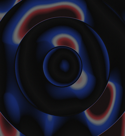 Black background with blue and red light blobs