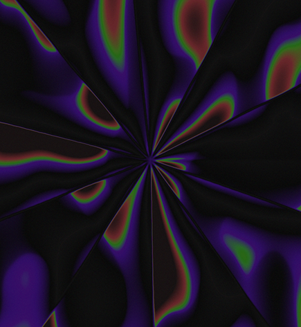 Black background with purple, green, and orange light blobs