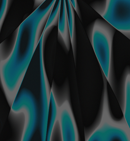 Black background with coral and teal light blobs