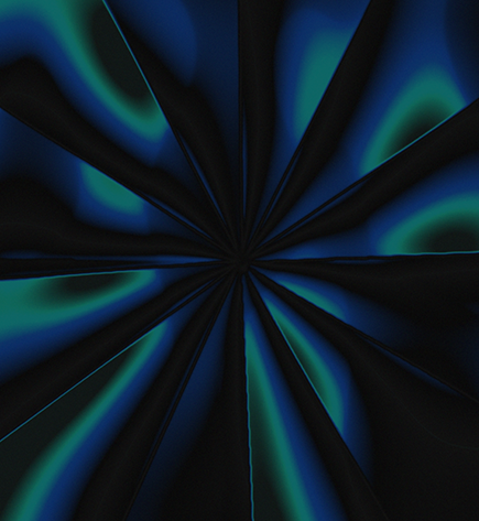 Black background with teal and green light blobs