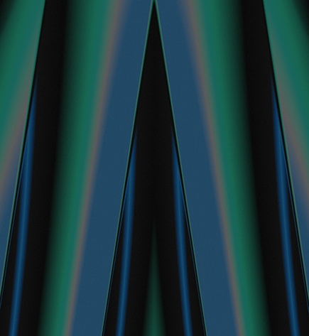 Black background with green, blue, and coral angled light stripes
