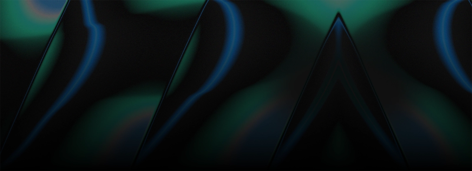 Black background with green, blue, and coral angled light stripes